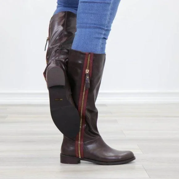Brown Below Knee Rider Boots Light Faux Fur Inside - Picture 6 of 11